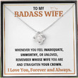 Wife Necklace Gift From Husband To My Badass Wife Crown Love Knot Pendant Valentines Day Anniversary Jewelry with Message Card and Gift Box - 1
