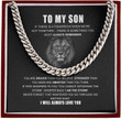 To My Son Necklace From Mom - Fathers Day Gift To My Son From Mom Cuban Chain For Men Gift Cuban Link Chain From Dad Birthday Christmas Graduation Gift From Mother Father With Message Card - 1