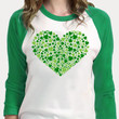 St Patrick's Day Shirts, Shamrocks Shirt, Heart 2ST-39 3/4 Sleeve Raglan