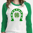 St Patrick's Day Shirts, Shamrock Irish Shirt, Horseshoe  2ST-82 3/4 Sleeve Raglan