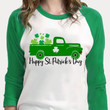 St Patrick's Day Shirts, Happy St Patrick's Day Truck 1ST-02 3/4 Sleeve Raglan
