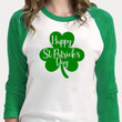 St Patrick's Day Shirts, St Patricks Shirts, Happy St Patrick's Day Shamrock 1ST-07 3/4 Sleeve Raglan