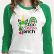 St Patrick's Day Shirts, Girl St Patrick's Day, Too Cute To Pinch Unicorn w. Four Leaf Clove 1ST-69 3/4 Sleeve Raglan