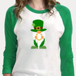 St Patricks Day Gnome Shirt, hamrock Gnome Shirt 2ST-53 3/4 Sleeve Raglan