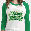 Happy St Patrick's Day Shirts, Shamrock Shirt, Lucky Vibes 3ST-33 3/4 Sleeve Raglan