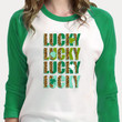 Happy St Patrick's Day Shirts, Shamrock Lucky Shirt, Leopard Lucky 3ST-62 3/4 Sleeve Raglan