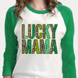 St Patrick's Day Shirts, Leopard Mama Shamrock Shirt, Lucky Mama 3ST-28 3/4 Sleeve Raglan