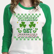 Cute St Patrick's Day Shirts, Shamrock Shirt, Pinches Get Stitches 3ST-38 3/4 Sleeve Raglan