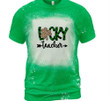 Teacher St Patrick's Day Shirts, Shamrock Lucky Shirt, Leopard Lucky Teacher 3ST-73 Bleach Shirt