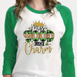 St Patrick's Day Shirts, Leopard Shamrock Shirt, Miss Good Lucky Charm 4ST-3504 3/4 Sleeve Raglan