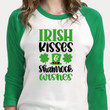 St Patrick's Day Shirts, Irish Kisses & Shamrock Wishes 5SP-31 3/4 Sleeve Raglan