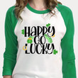 St Patrick's Day Shirts Shamrock Irish, Happy Go Lucky 5SP-15 3/4 Sleeve Raglan