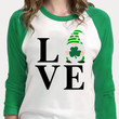 Gnomes St Patrick's Day Shirts, Love Gnome, Shamrock Gnome 2SP-09 3/4 Sleeve Raglan