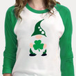 Gnomes St Patrick's Day Shirts, Standing Gnome Shamrock 2SP-05 3/4 Sleeve Raglan