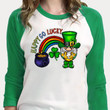 St Patrick's Day Shirts Shamrocks Happy Go Lucky Gnome Irish 6SP-10 3/4 Sleeve Raglan