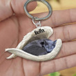 Russian Blue Cat Sleeping in the Wing Angel Acrylic 2D Keychain Memorial Gift for Cat Lovers