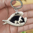 Black and white Cat Sleeping in the Wing Angel Acrylic 2D Keychain Memorial Gift for Cat Lovers