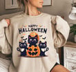 Happy Halloween Sweatshirt, Black Cat With Pumpkin Sweatshirt