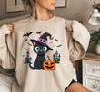 Black Cat with Pumpkin Halloween Sweatshirt, Gift for Halloween
