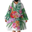 Tropical Leaves And Flamingo Design Hoodie Blanket