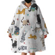 Cats On White Background Design Hoodie Blanket
