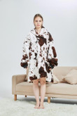 White And Brown Seamless Cow Oversized Design Hoodie Blanket