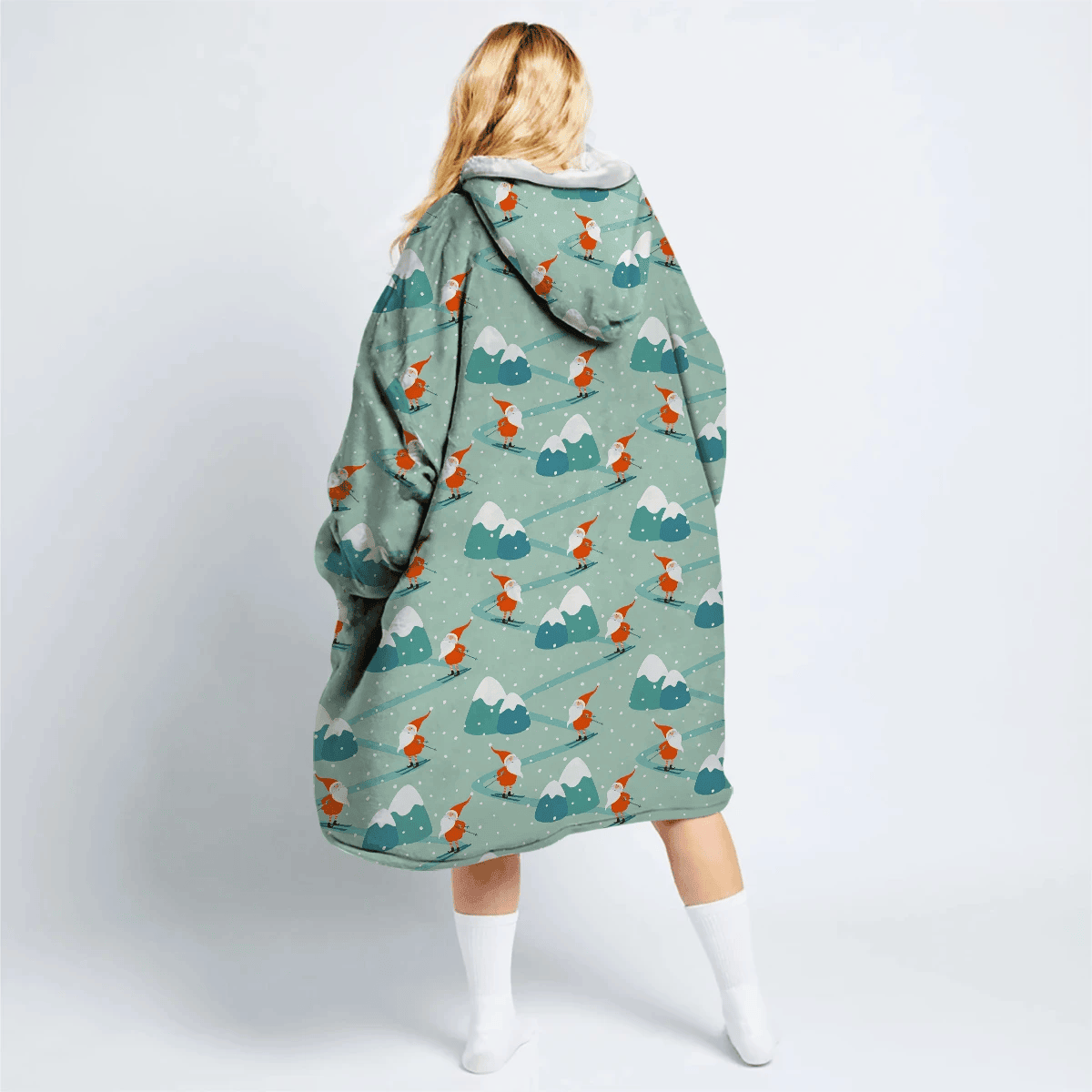 Christmas Gnomes Are Skiing On Mountains Hoodie Blanket