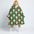 Christmas Retro Pattern With Santa Head Gifts And Snowflakes Hoodie Blanket