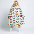 Cute Pudding With Cream And Holly Leaves Illustration Hoodie Blanket