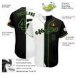 Custom White-Black Neon Green Split Fashion Baseball Jersey