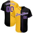 Custom Black Purple-Gold Split Fashion Baseball Jersey