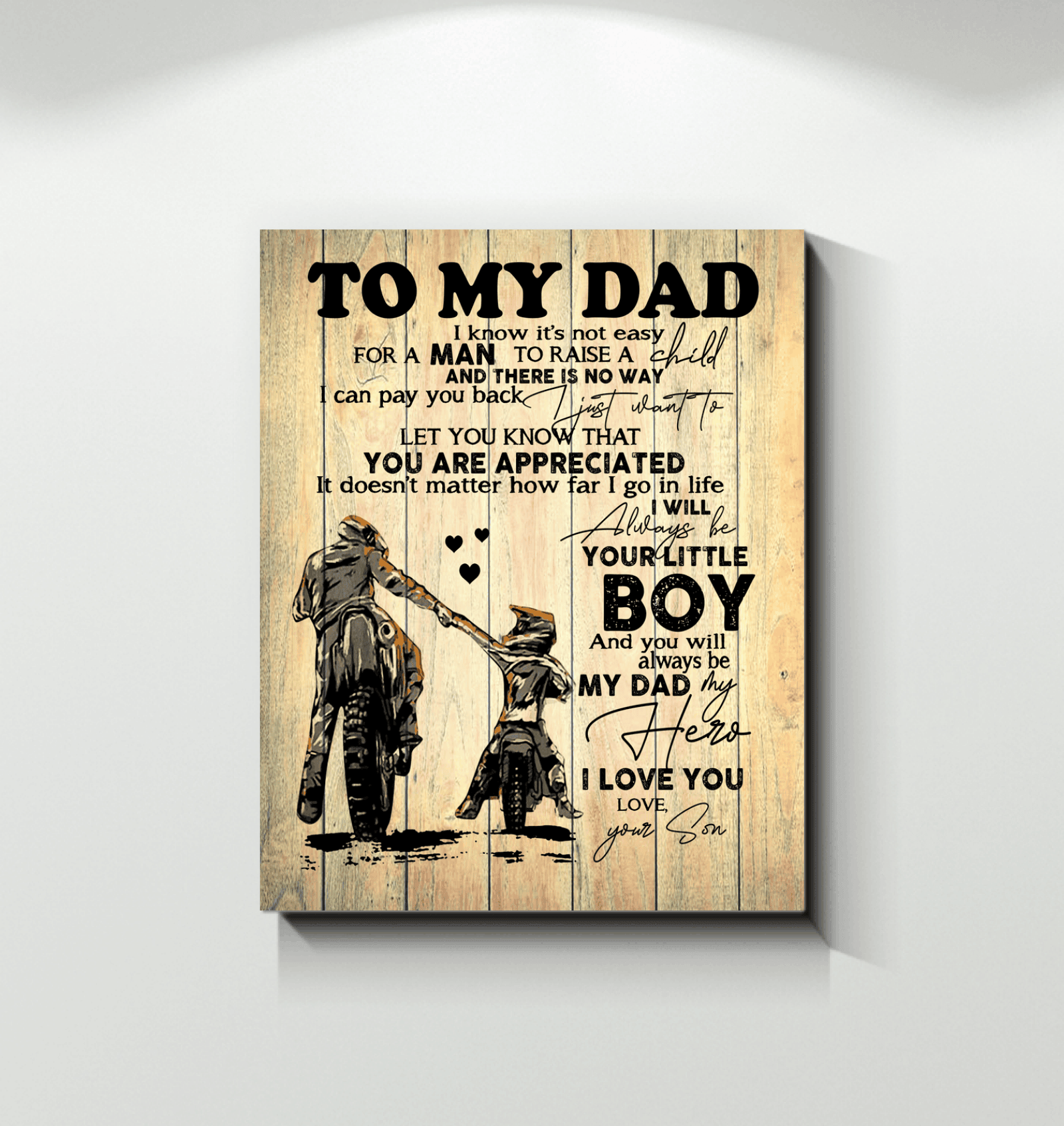 Biker It's Not Easy For A Man To Raise A Child Message Dad Gift To Son Matte Canvas
