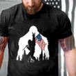 Bigfoot Rock And Roll USA Flag in The Forest Printed 2D Unisex T-Shirt