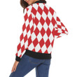 Harlequin Red And White Print Women Casual Bomber Jacket