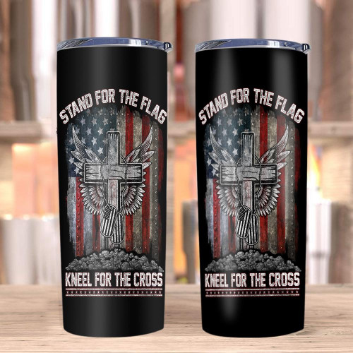 Stand For The Flag Kneel For The Cross Skinny Tumbler