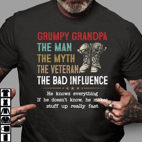 Veteran Custom Shirt Grumpy Grandpa The Man The Myth The Veteran Personalized T-Shirt KM2502