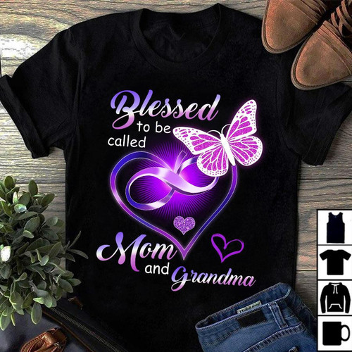 Blessed To Be Called Mom And Grandma Purple Infinity Heart And Butterfly T-Shirt