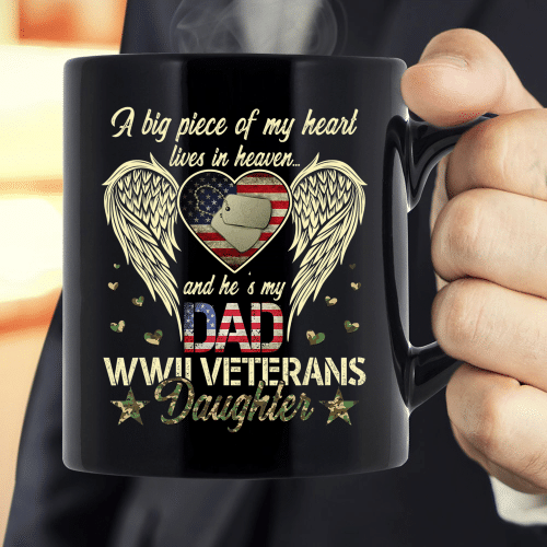 WWII Veterans Daughter Heart Heaven American Flag Gift Idea Mug