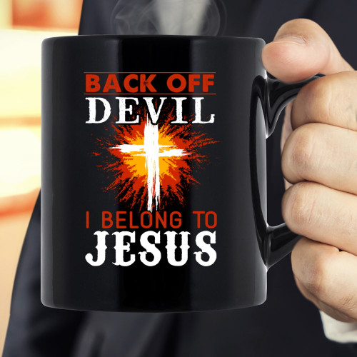 Back Off Devil I Belong To Jesus Black Mug