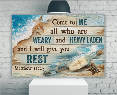 Come To Me All Who Are Weary And Heavy Laden And I Will Give You Rest, Beach, Cross, God Canvas, Christian Wall Art