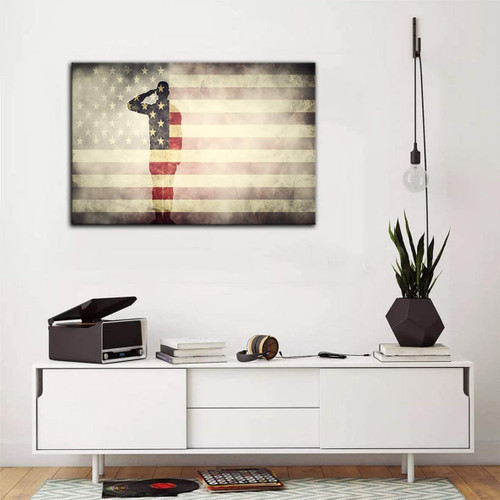 American Flag Canvas Soldier Salute Silhouettes, Family Matte Canvas