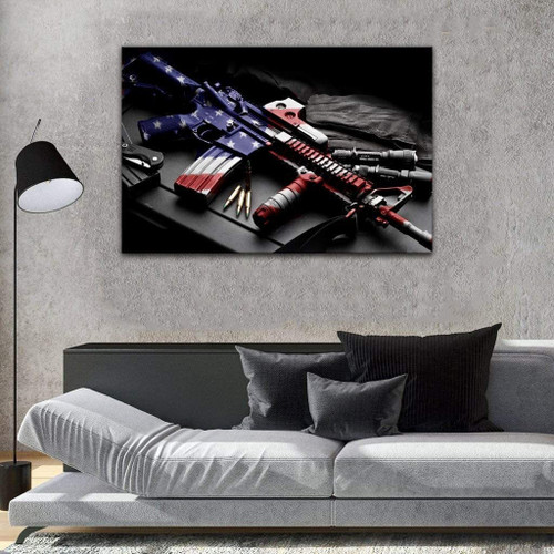 American Flag Gun Canvas, Gift For Veteran Matte Canvas