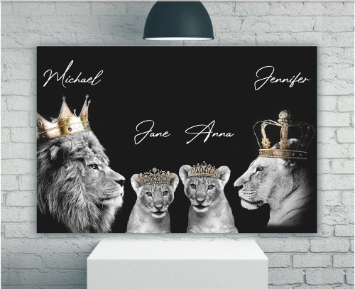Lion Family Canvas Custom Name Wall Art Lion Lioness and Cubs Canvas