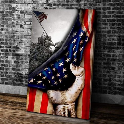 US Veteran Hand Pulling American Flag Matte Canvas Veteran Wall Art Decor Home
