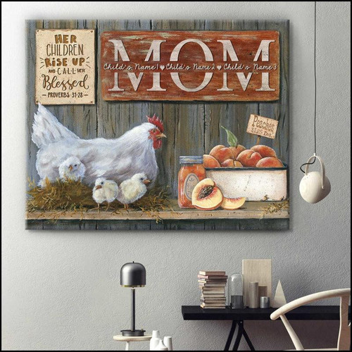 Personalized Mom Canvas, Mother's Day Gift For Mom, Beautiful Hen And Chicks Her Children, Custom Name Canvas