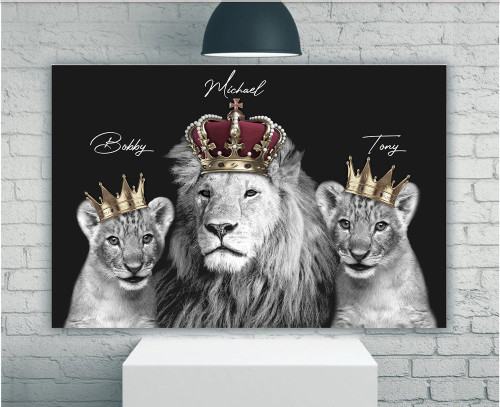 Personalized Family Canvas Custom Name Wall Art Dad and Sons Lion Matte Canvas