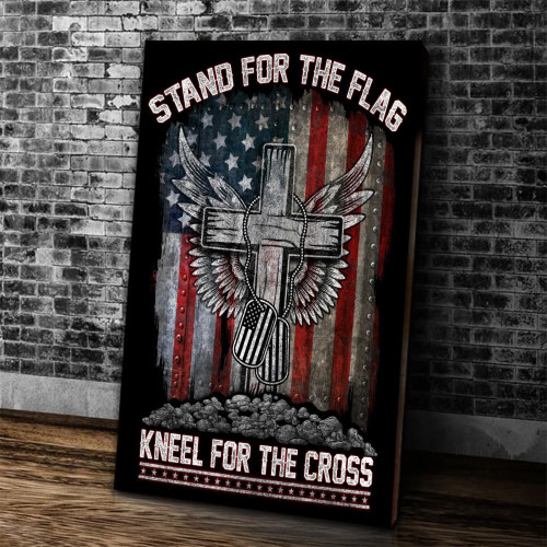 Veteran Canvas, Christian Cross Wing Canvas, Stand For The Flag Kneel For The Cross Canvas