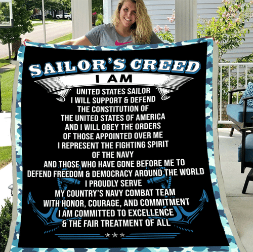 Navy Blanket, Sailors Creed. I Am A United States Sailor. I Will Support And Defend The Constitution Of The United States Of America Blanket ATM-NVBL5