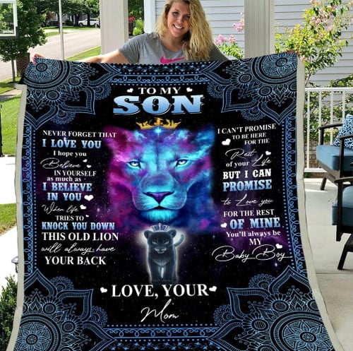 Personalized To My Son Blanket, Never Forget That I Love You Lion Fleece Blanket, Birthday Gifts For Son, Christmas Gift