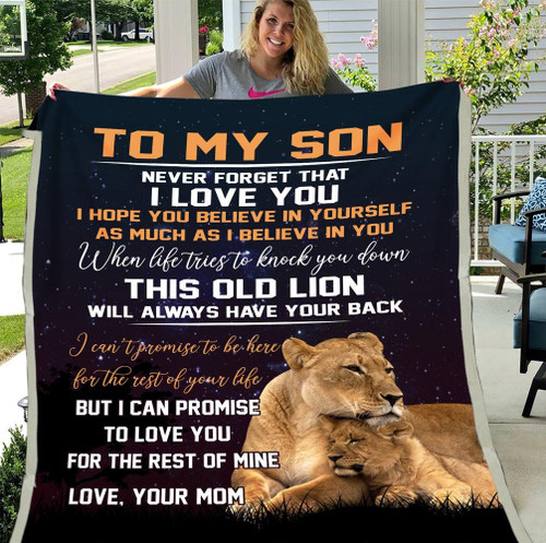 To My Son Blanket, Never Forget That I Love You, Gifts For Son, Mom And Son Lion Fleece Blanket